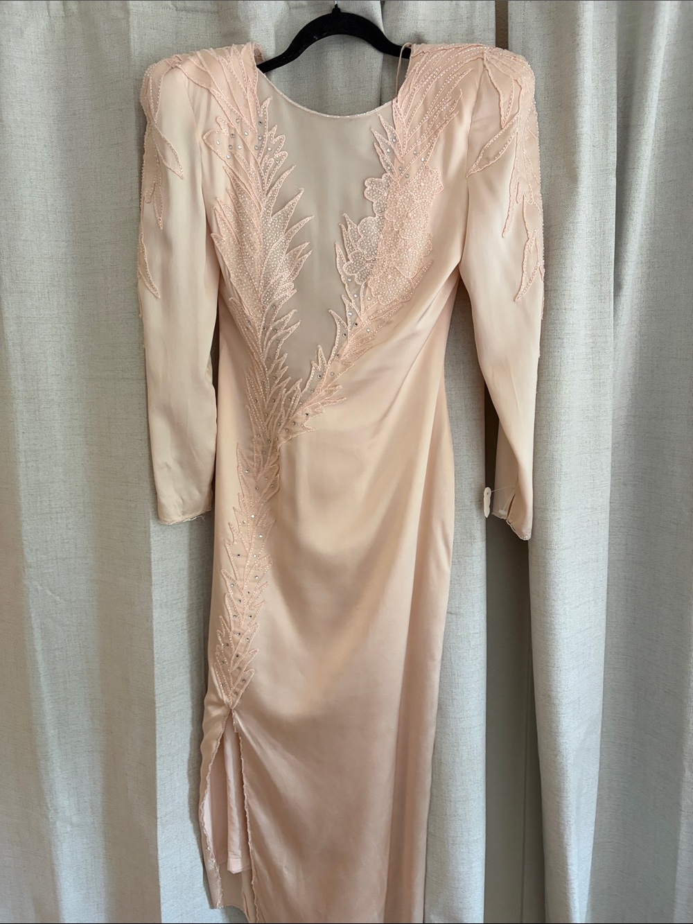 Vintage Pavé  Elegant Silk Blush Pink Embroidered Evening Dress Size 6